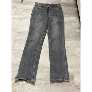 Mod X Grey Washed Denim Flare Pants Women Size 8 Wide Leg Exposed Zip Y2K A4-24